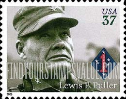 FindYourStampsValue: DISTINGUISHED MARINES - Lt. Gen. Lewis B. Puller, 1st Marine Division Insignia, Self-Adhesive stamp