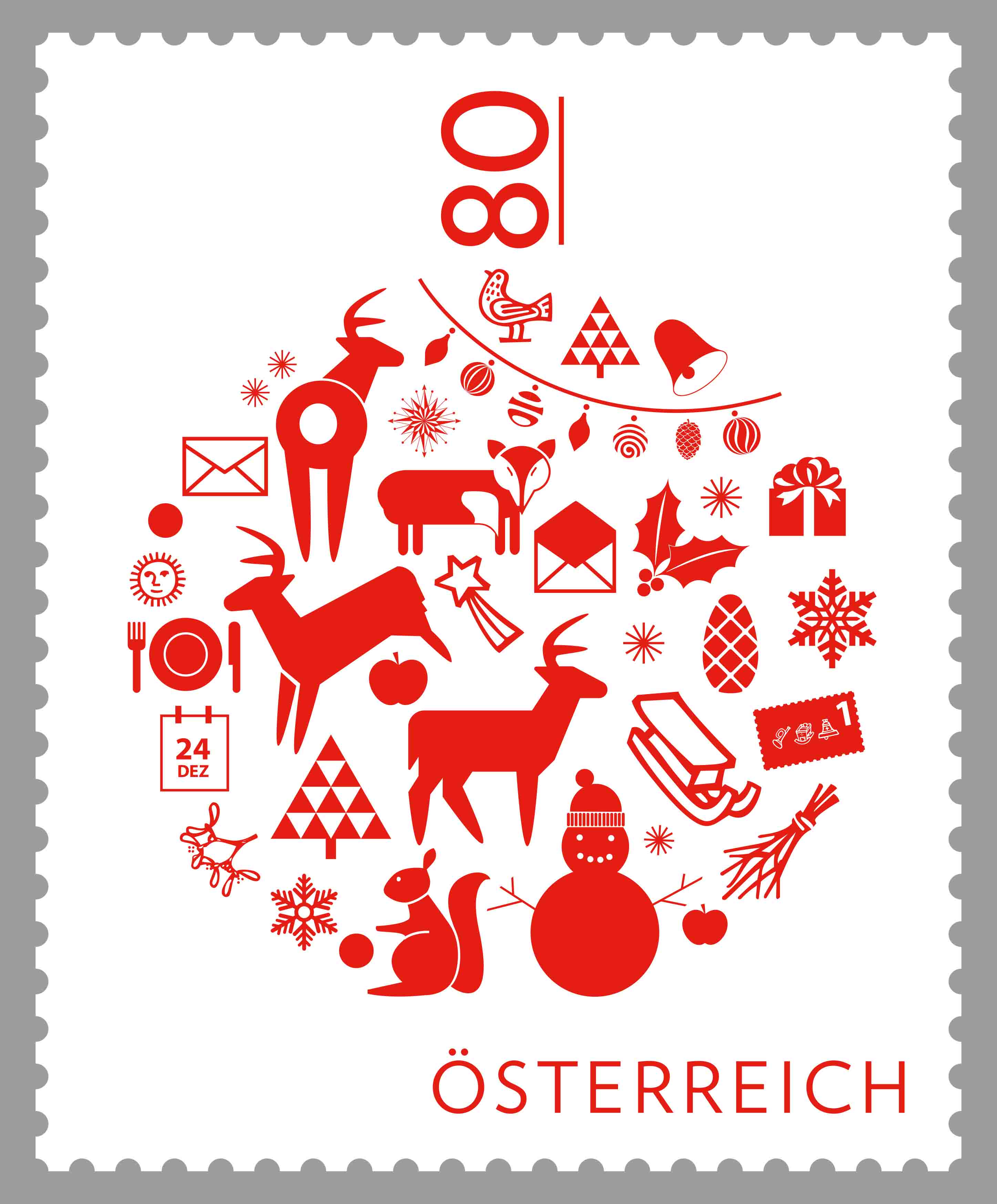 A classic Christmas bauble with meaning. One new festive stamp released by Austrian Post