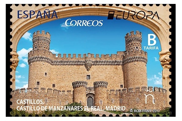 Manzanares el Real the most beautiful castles in Spain. One special Europa 2017 stamp introduced by Spanish Post