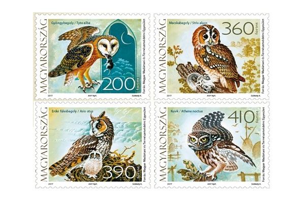 Owls as an important part of Hungarian fauna. Four bright stamps introduced by Magyar Posta