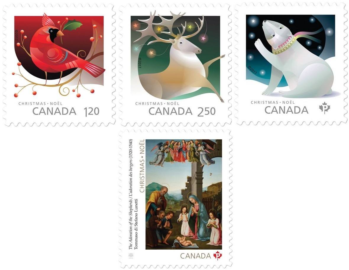 Christmas Animals appeared on new stamps by Canada Post. 4 festive items are available for purchasing