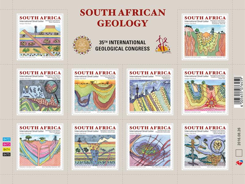 South African Geology celebrated with a new special issue. Ten special stamps released by South African Post