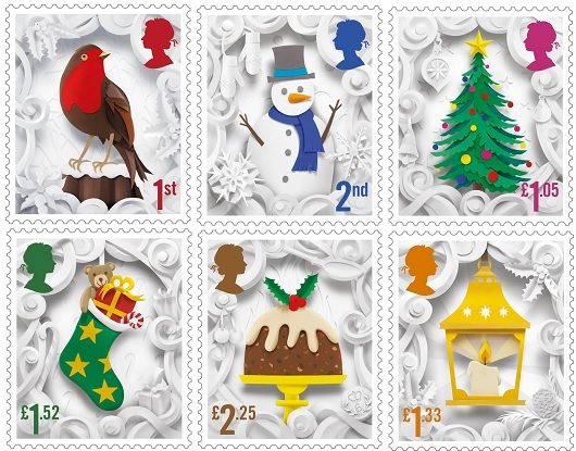 British Christmas as the epitome of the seasonal celebration. Six special stamps unveiled by Royal Mail