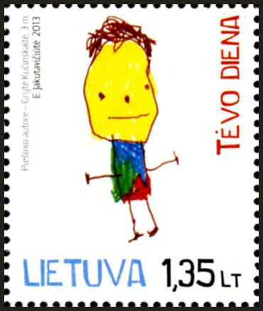 Stamp from Lithuania for Fathers with a Drawing of a Three-Year-Old Girl