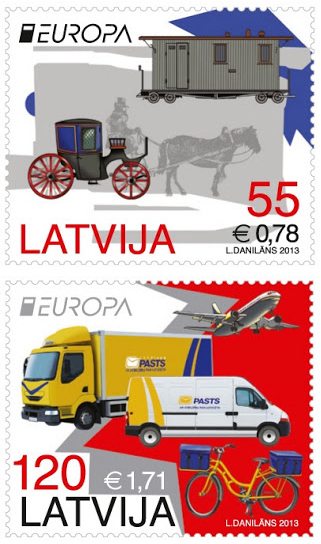 EUROPA – Postal Transports stamps by Latvia