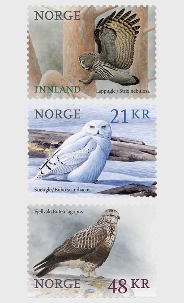 Snowy owl from Harry Potter appeared on Norway stamp. Three “Birds of Prey” stamps introduced