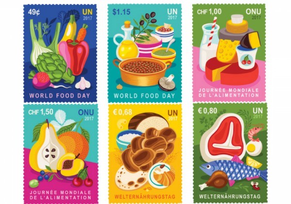 World Food Day celebrated by UNPA. 6 bright stamps introduced into postal circle