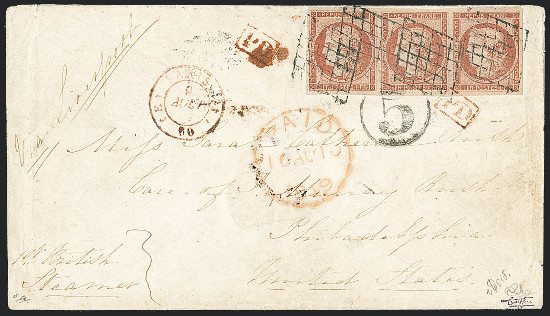 French 1849 multiple cover sold for US$85,000 in New York. Latest auction news for your attention!