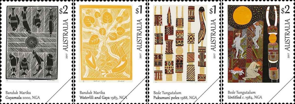 Art of the North celebrated by Australia Post with stamps. 4 creative items introduced