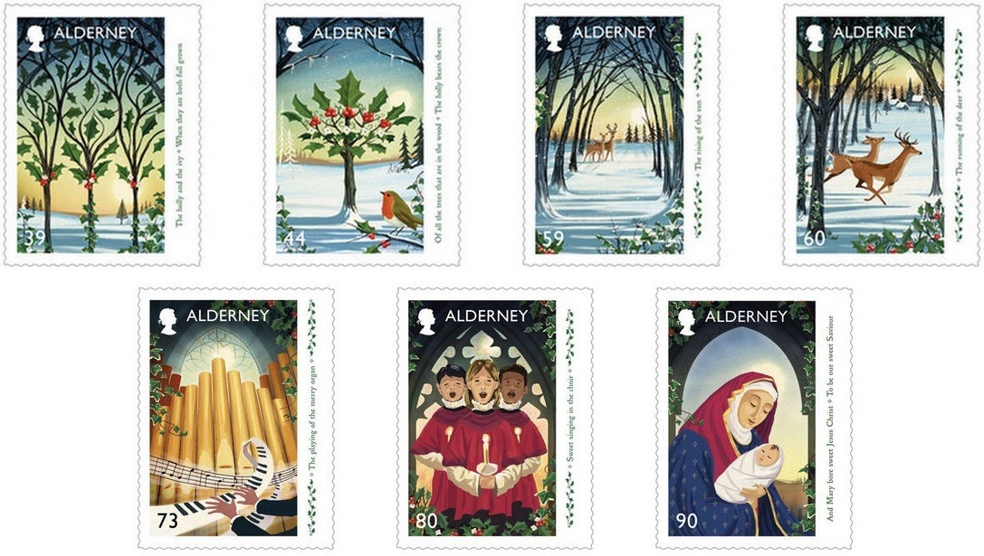 “The Holly and the Ivy” as one of the most popular Christmas carols! 7 beautiful festive stamps introduced by Alderney Post