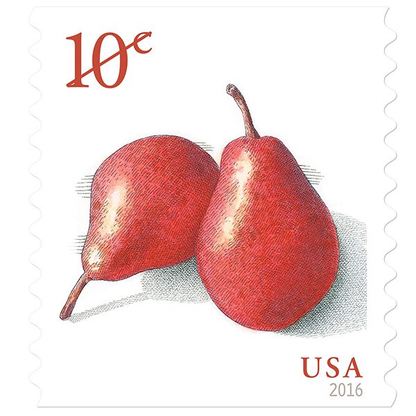 Pears as one the world’s oldest cultivated fruits! Brilliantly red pears appeared on a new stamp by USPS