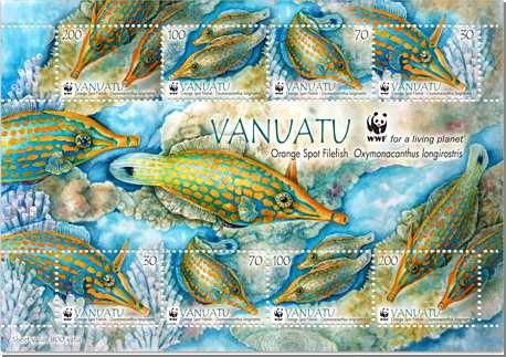 WWF - Orange Spot Filefish on new stamps by Vanuatu