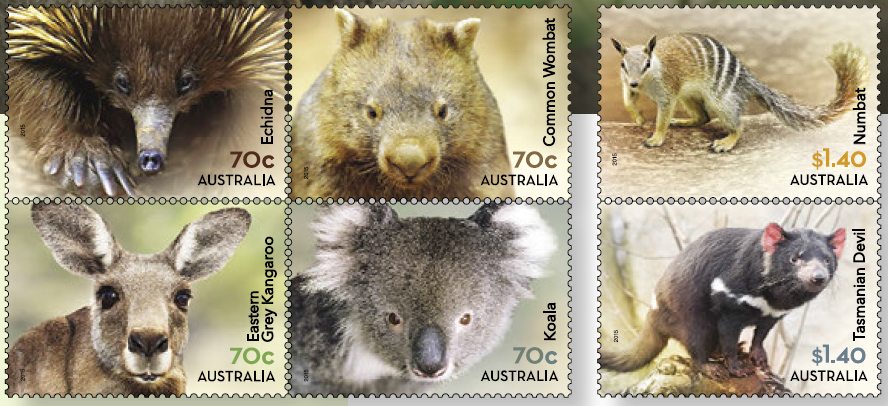 Native animals of Australia depicted on a new philatelic release