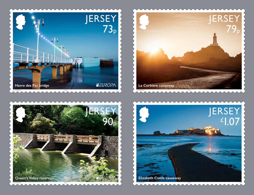 Europa 2018 – Bridges & Causeways. Four special stamps introduced by Jersey Post