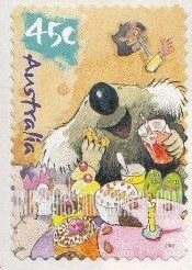 FindYourStampsValue: Caricatures of Australian Wildlife by Roland Harvey: Koala with birthday cake