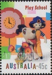 FindYourStampsValue: Children’s Television Programs: Clock, dog, boy from “Play School”