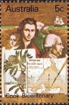 FindYourStampsValue: Daniel Charles Solander, Sir Joseph Banks, Cook, map, botanical drawing