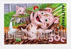 FindYourStampsValue: Down on the Farm: Pigs and frog