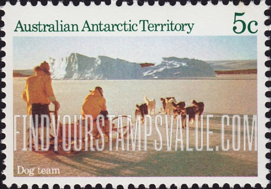 FindYourStampsValue: AUSTRALIAN ANTARCTIC TERRITORY: Dog Team, Mawson Station