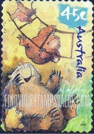 FindYourStampsValue: Caricatures of Australian Wildlife by Roland Harvey: Wombat and ladder
