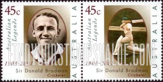 FindYourStampsValue: Australian Legends Type of 1997: Sir Donald Bradman