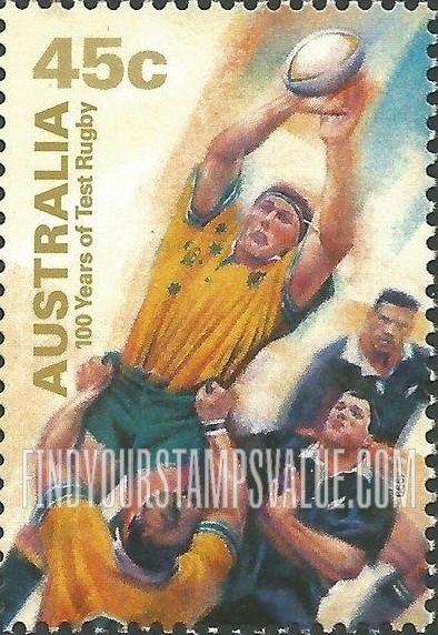 FindYourStampsValue: Test Rugby in Australia, Centennial: Catching ball, vertical