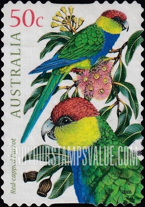 FindYourStampsValue: Parrots: Red-capped parrot