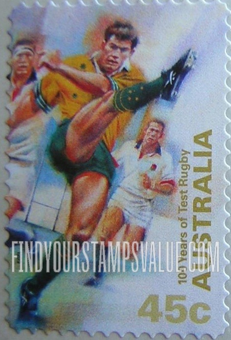 FindYourStampsValue: Test Rugby in Australia, Centennial: Kicking ball, vertical