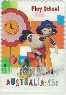 FindYourStampsValue: Children’s Television Programs: Clock, dog, boy from “Play School”