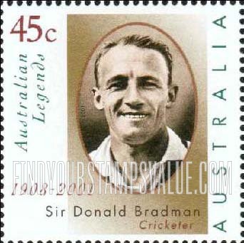 FindYourStampsValue: Australian Legends Type of 1997: Sir Donald Bradman