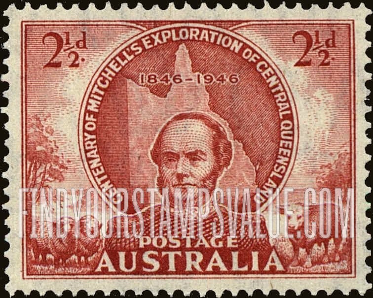 FindYourStampsValue: Sir Thomas Mitchell and Map of Queensland