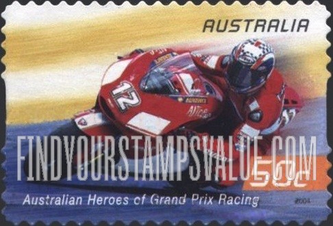 FindYourStampsValue: Grand Prix Motorcycle Racing: Troy Bayliss (motorcycle #12, orange red panel)