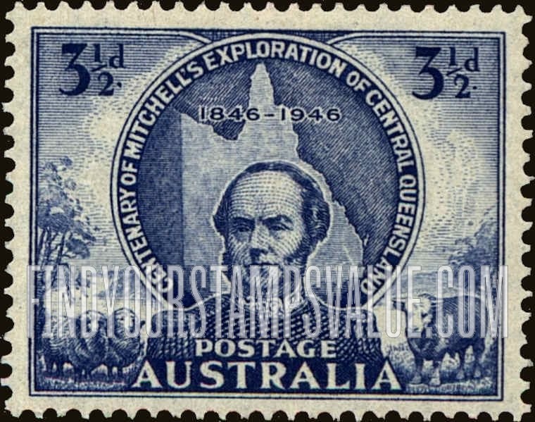 FindYourStampsValue: Sir Thomas Mitchell and Map of Queensland