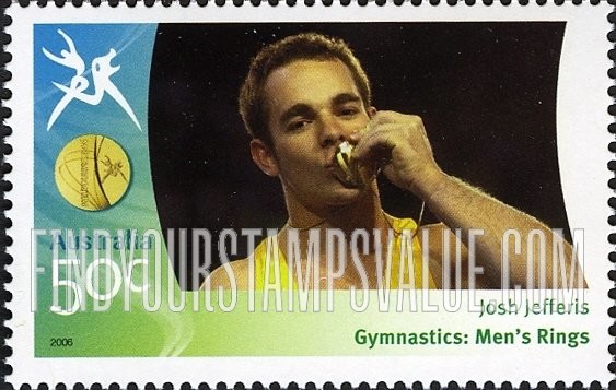 FindYourStampsValue: Medalists at Commonwealth Games: Josh Jefferis kissing medal