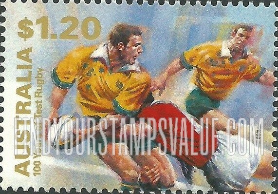 FindYourStampsValue: Test Rugby in Australia, Centennial: Being tackled