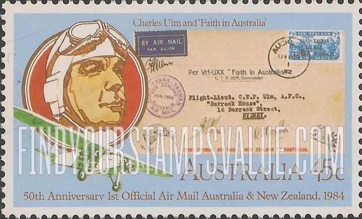 FindYourStampsValue: 50th Anniversary of Official Air Mail Service: Australia-New Zealand