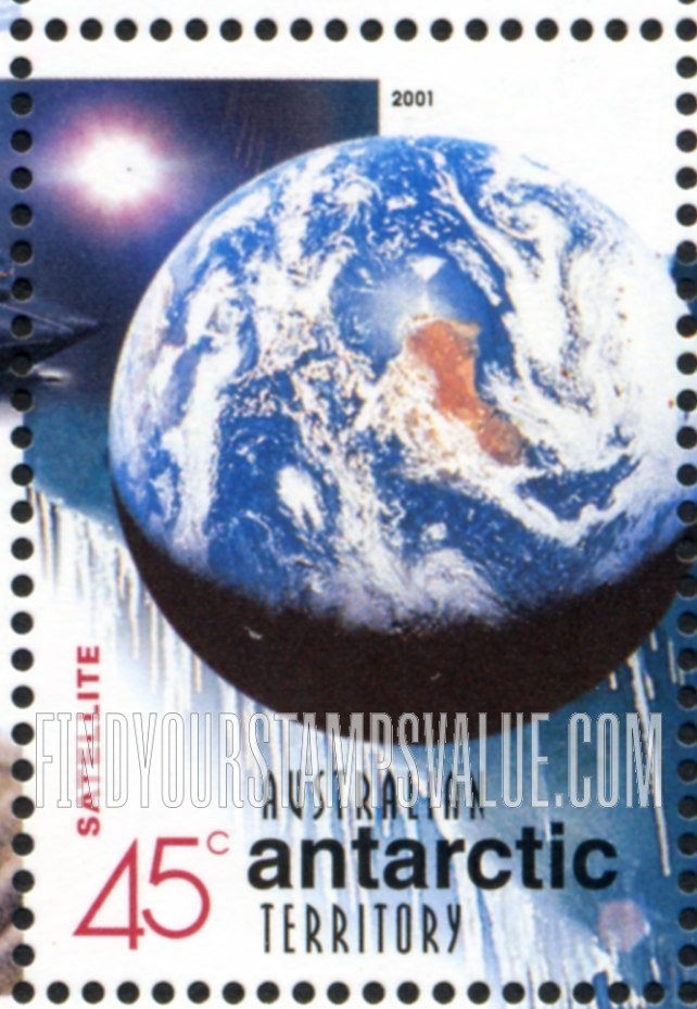 FindYourStampsValue: AUSTRALIAN ANTARCTIC TERRITORY - Australians in the Antarctic, Centenary: Satellite view of Antarctica