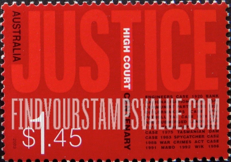 FindYourStampsValue: High Court of Australia, Centennial: “Justice,” names of significant cases
