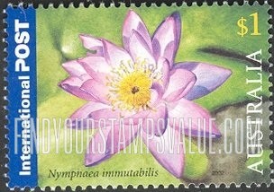 FindYourStampsValue: Australia — Thailand Diplomatic Relations, 50th Anniversary: Nymphaea immutabilis