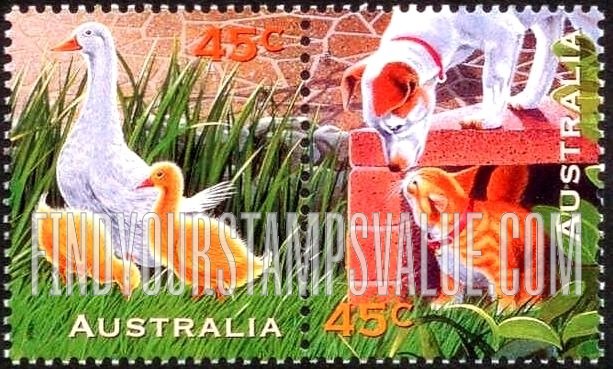 FindYourStampsValue: Pets: Ducks and Dog, cat