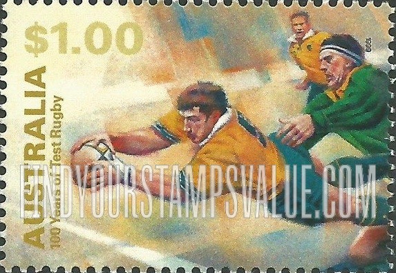 FindYourStampsValue: Test Rugby in Australia, Centennial: Diving with ball