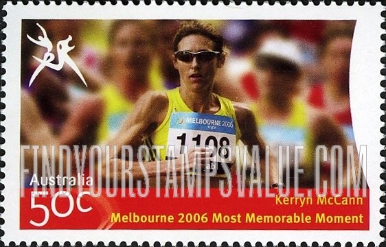FindYourStampsValue: Highlights of Commonwealth Games: Kerryn McCann - Running, with opponents in background