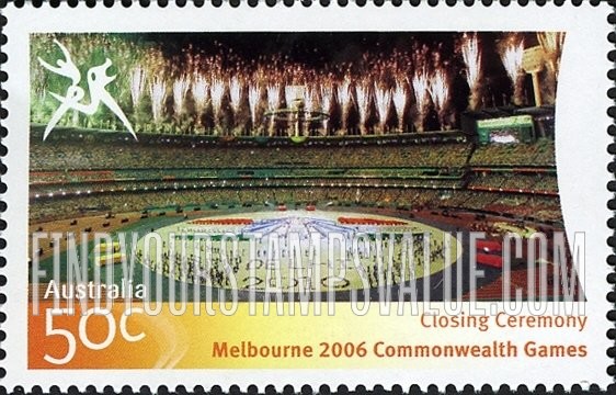 FindYourStampsValue: Highlights of Commonwealth Games: Lit-up stadium and firework
