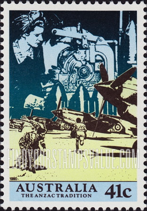 FindYourStampsValue: Scenes from WW II, 1940-41: Women working in factories, aircraft at the ready