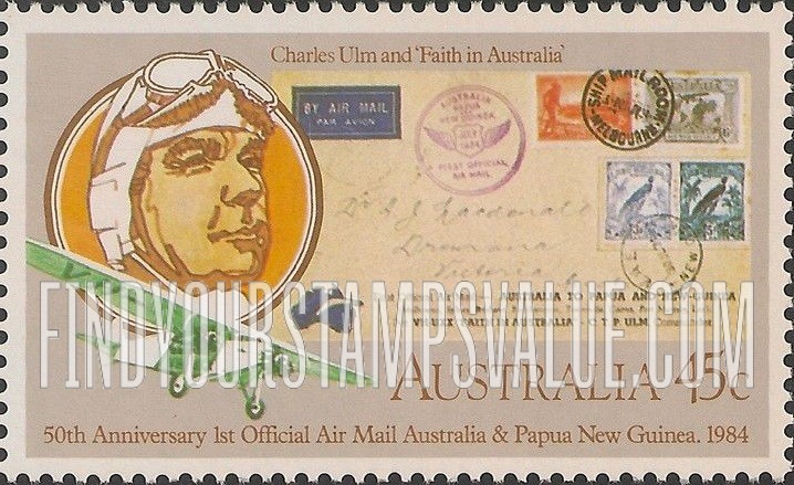FindYourStampsValue: 50th Anniversary of Official Air Mail Service: Australia-Papua New Guinea