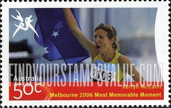 FindYourStampsValue: Highlights of Commonwealth Games: Kerryn McCann - Holding flag
