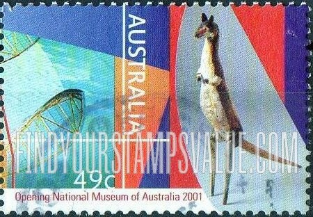 FindYourStampsValue: Opening of National Museum, Canberra: Pangk (wallaby sculpture), by George MacNaught and Joe Ngallametta