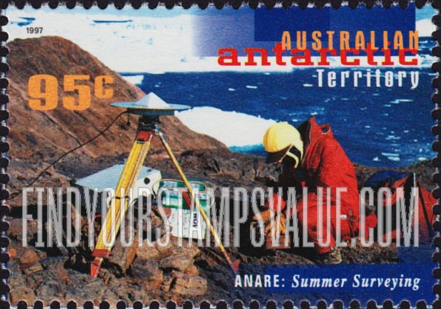 FindYourStampsValue: AUSTRALIAN ANTARCTIC TERRITORY - Australian National Antarctic Research Expeditions, 50th Anniversary: Summer surveying