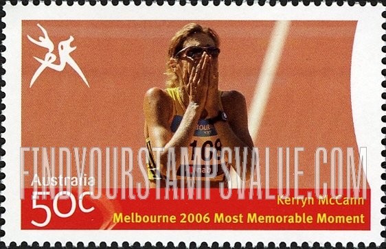 FindYourStampsValue: Highlights of Commonwealth Games: Kerryn McCann - With hands over mouth