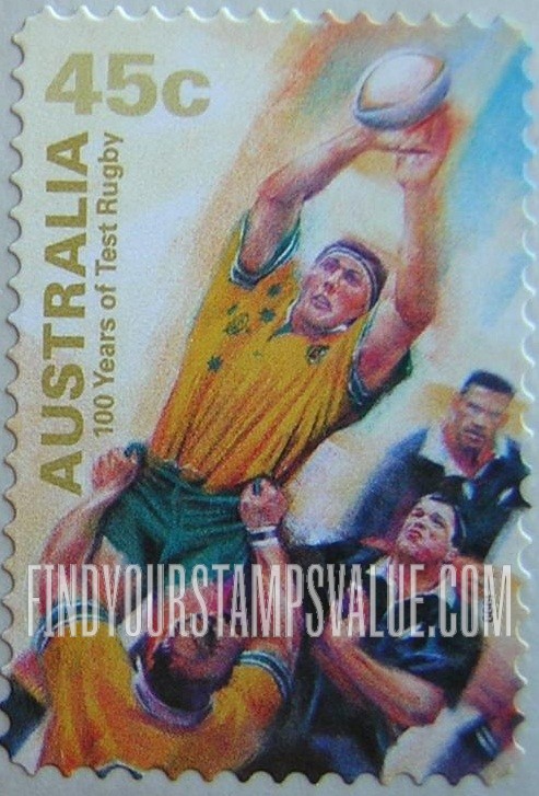 FindYourStampsValue: Test Rugby in Australia, Centennial: Catching ball, vertical